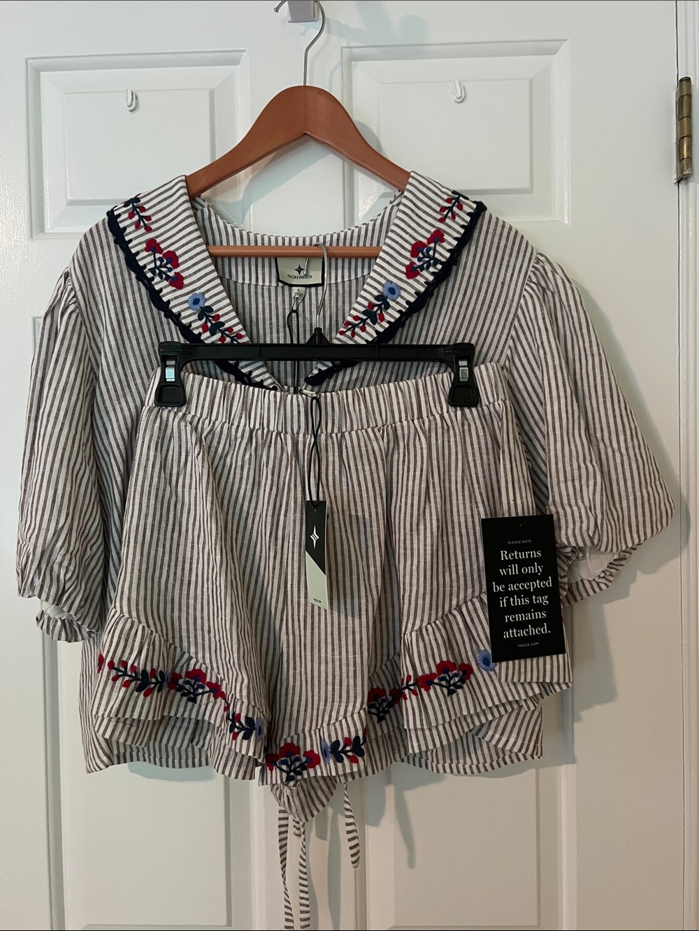Tuckernuck Striped Embroidered Two-Piece Set with Sailor Collar. NWT.